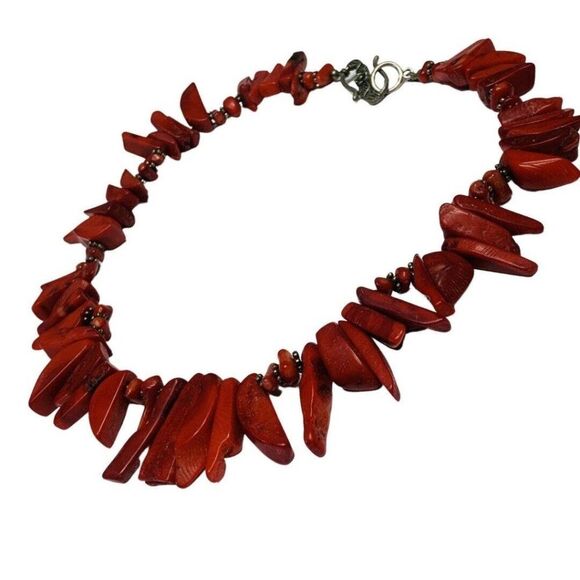 Vintage Native Style Red Jasper Boho Hippie Silver Tone Choker Necklace 15.5” - Picture 2 of 9